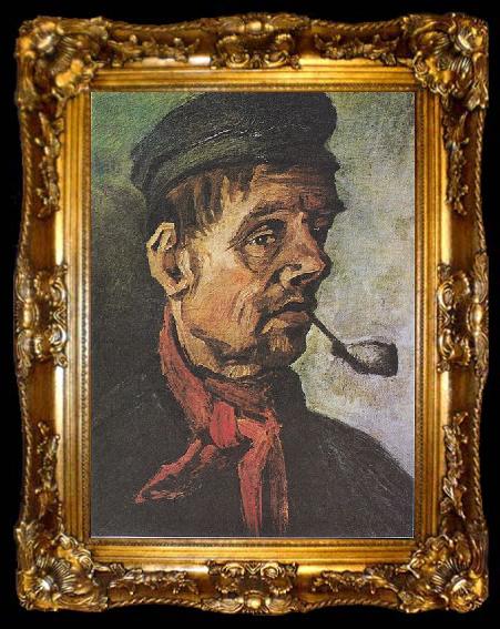 framed  Vincent Van Gogh Head of a peasant with a clay-pipe, ta009-2